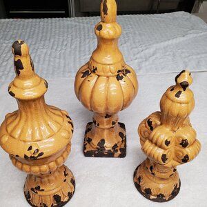 Ceramic vintage- inspired urns, khaki colored